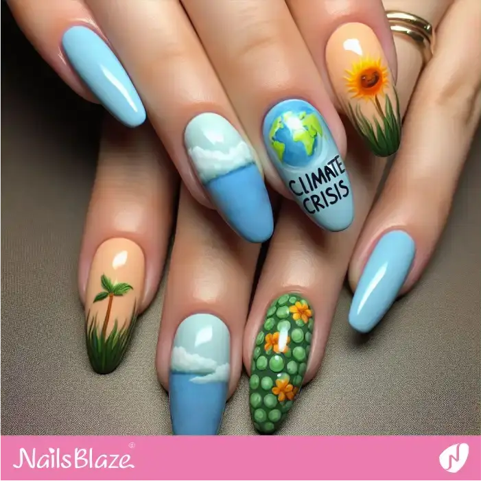 Nature-inspired Nails Climate Crisis Design | Climate Crisis Nails - NB2805